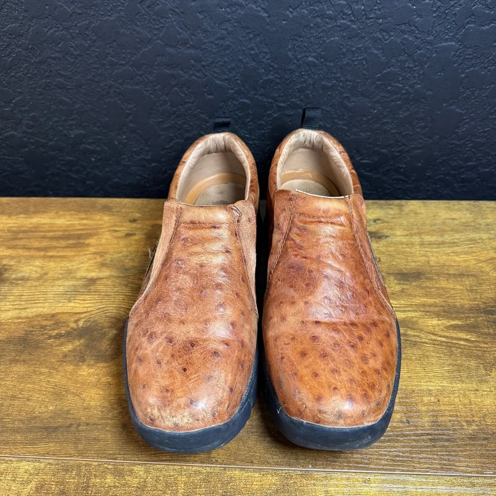 Roper Performance 09-020-0601-0371‎ Brown Ostrich Print Leather Shoes Mens 8.5